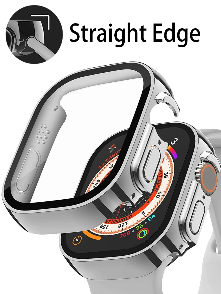 Ekrano apsauga Apple Watch Ultra Case 49mm priedai Straight Edge Cover + Glass Series 8 SE 7 6 5 4 45mm 41mm 44mm 40mm_voghion.com