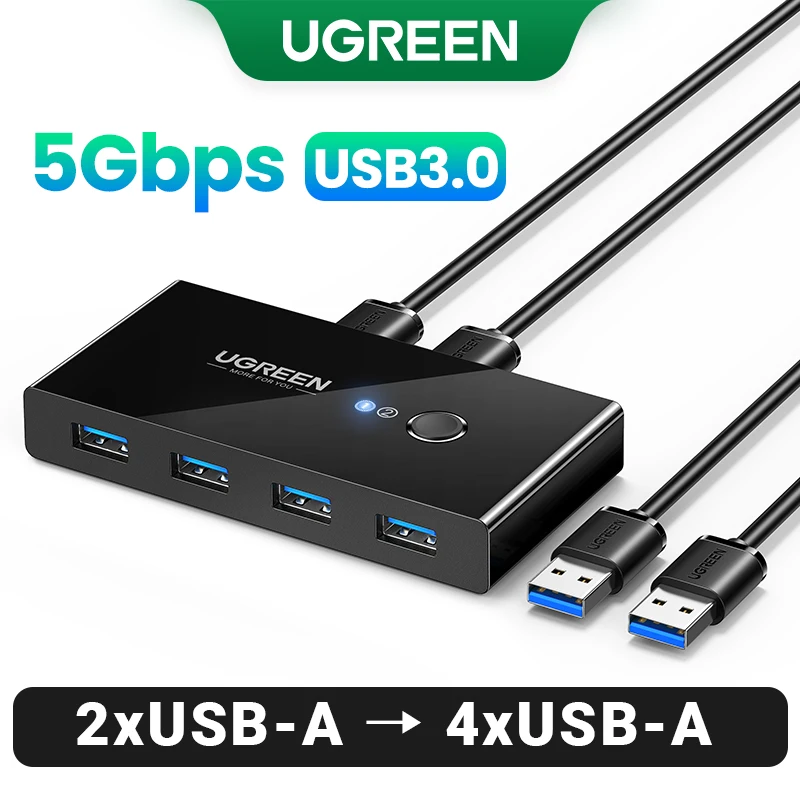 Conmutador USB UGREEN para 2 PC que comparten 4 dispositivos Conmutador para teclado, mouse, impresora y Windows 10 Conmutador USB 3.0 2.0