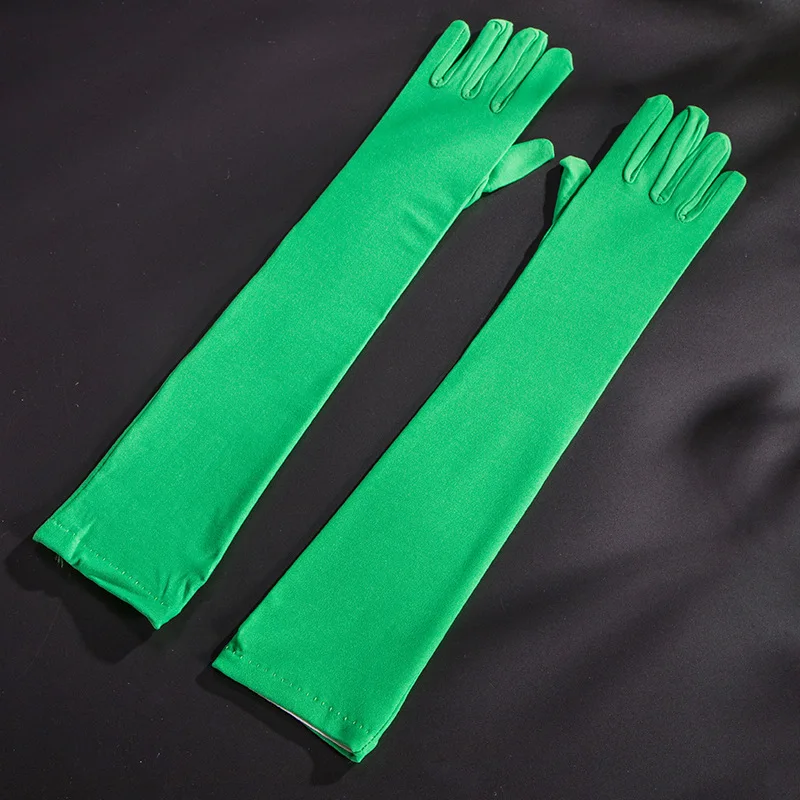 Women Long Spandex Multicolor Solid Retro Cosplay Stage Performance High Stretch Breathable Gloves Drive Cycling cosplay gloves costume gloves