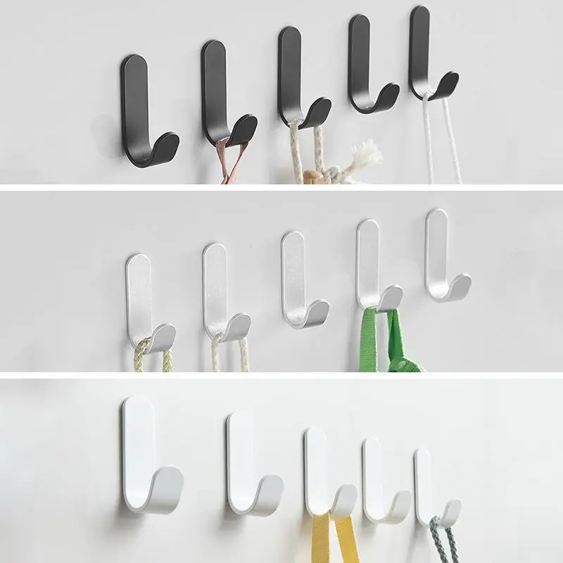 

5pcs Space aluminum strong sticky hook punch to receive a single hook black and white bathroom bedroom free dormitory coat hook