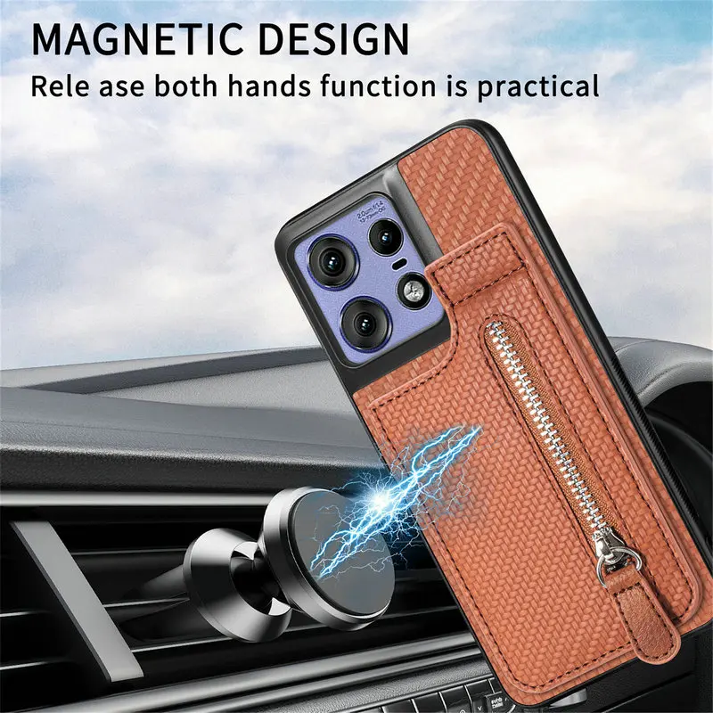 Luxury Zipper Leather Wallet Magnet Back Cover
