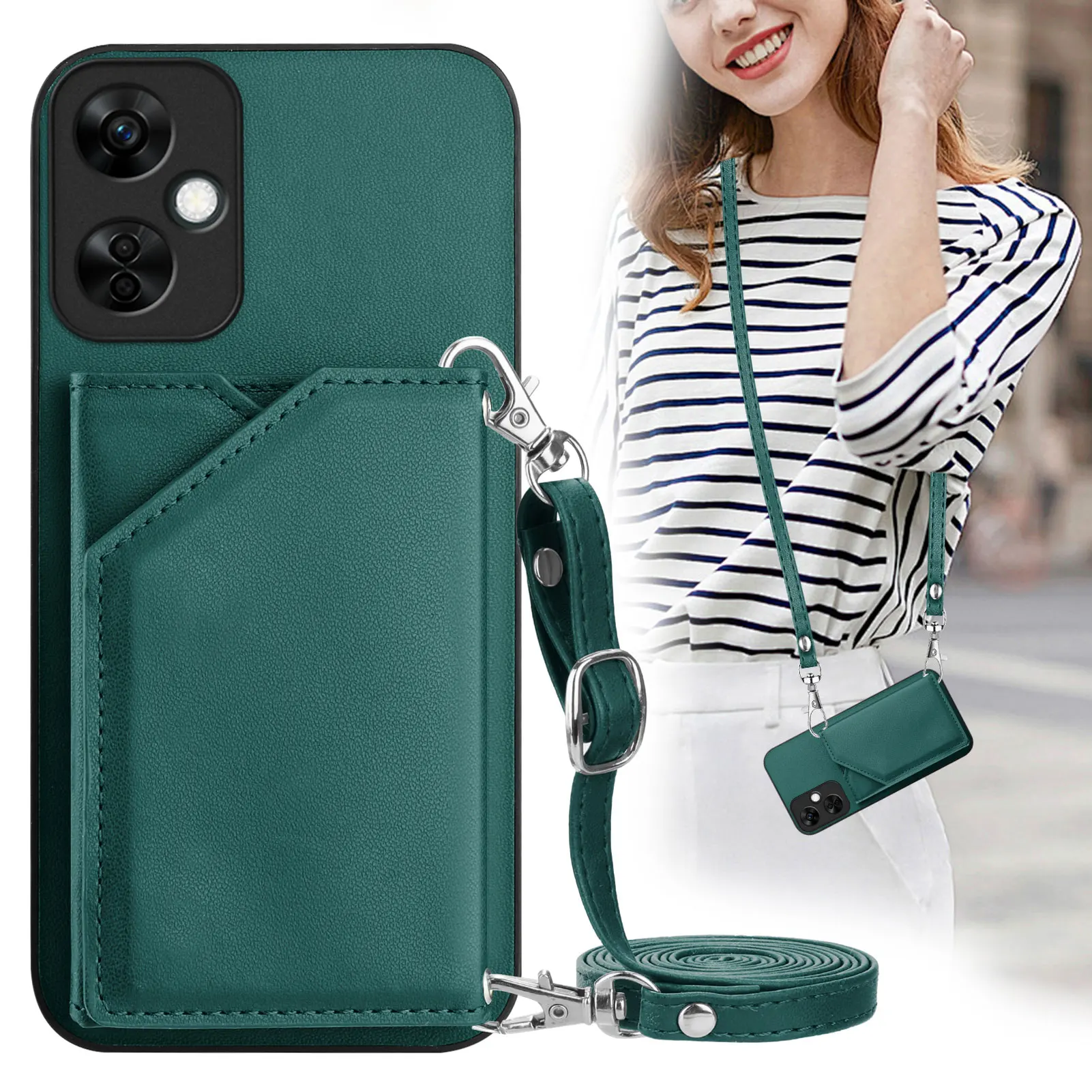 Crossbody Leather Wallet Strap Case with Lanyard