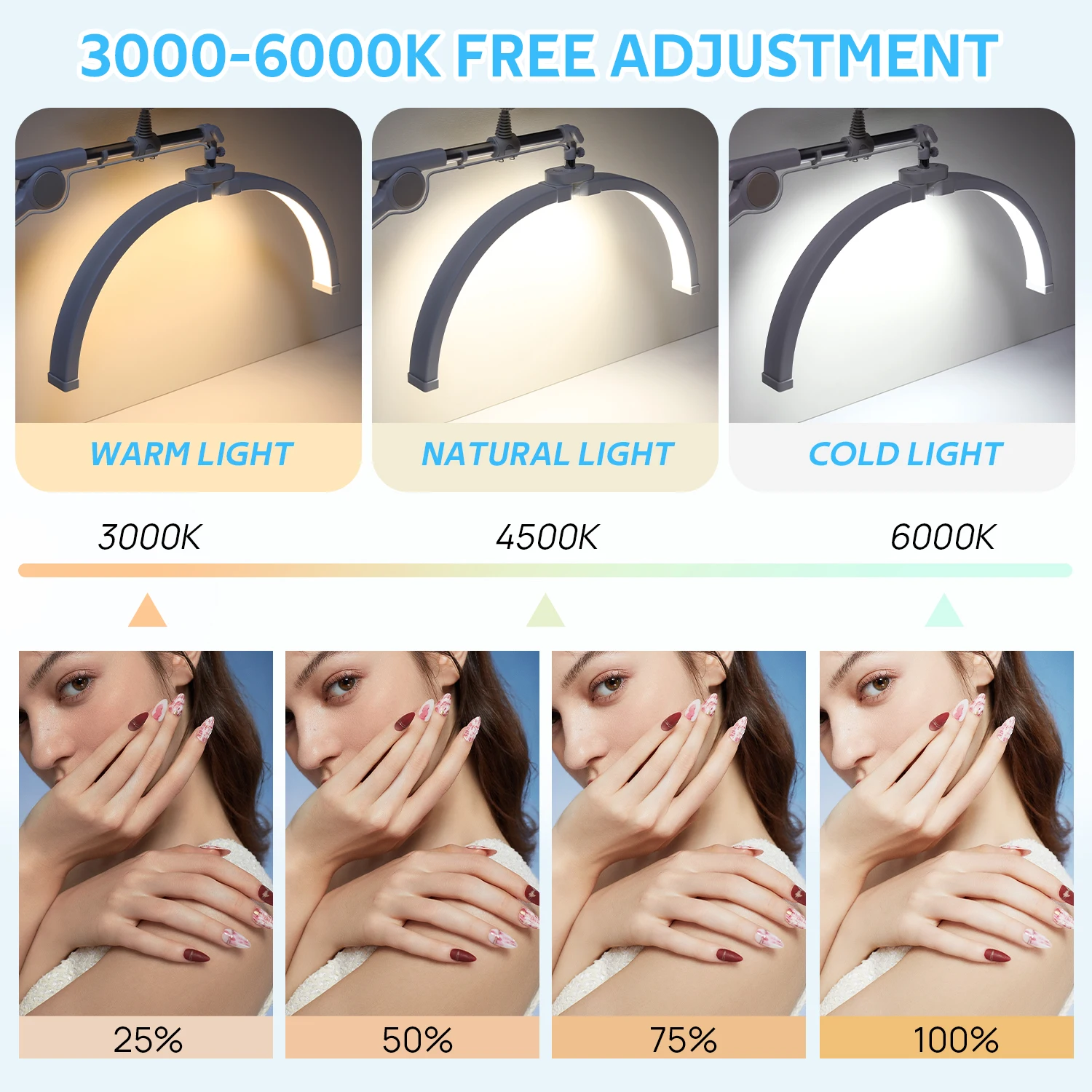 Cantilever Rotating Folding Half Moon Circular Fill Light Beauty Salon Lighting Lamp Embroidered Eyebrow Manicure Fill Light 3