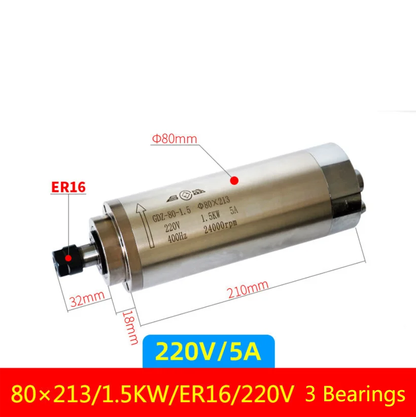 220V/380V 80x213/1,5 kW er16 cnc wasser gekühlter Spindel motor 3 Lager ...