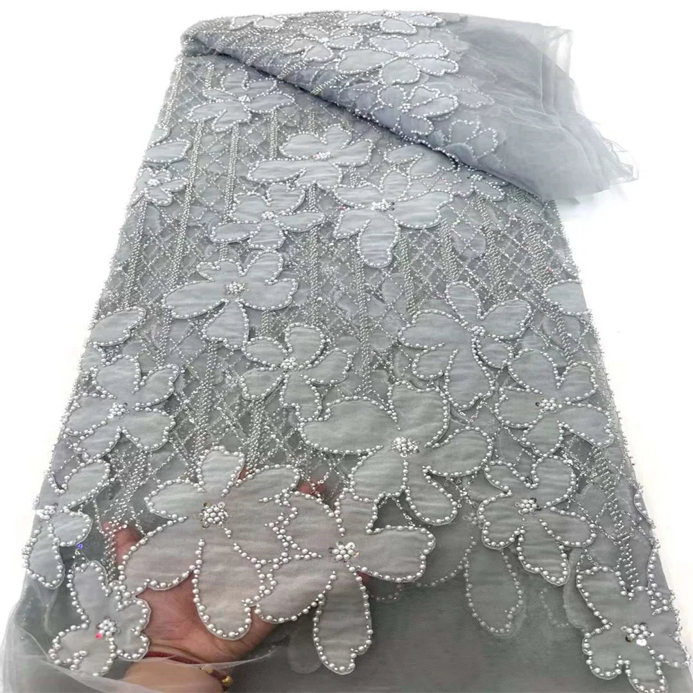 

Beaded African Sequins Tulle Lace Fabric 2024 High Quality French Net Lace Fabric Nigerian For Women Wedding Dress Material xc