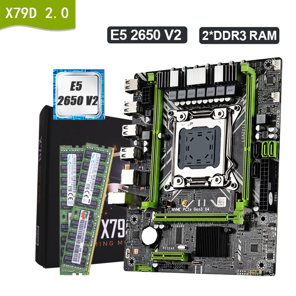 X79 Motherboard Kit Set E5 2650 V2 LGA 2011 16G=8G*2 DDR3 ECC RAM Memory X79 Combo M.2 NVME