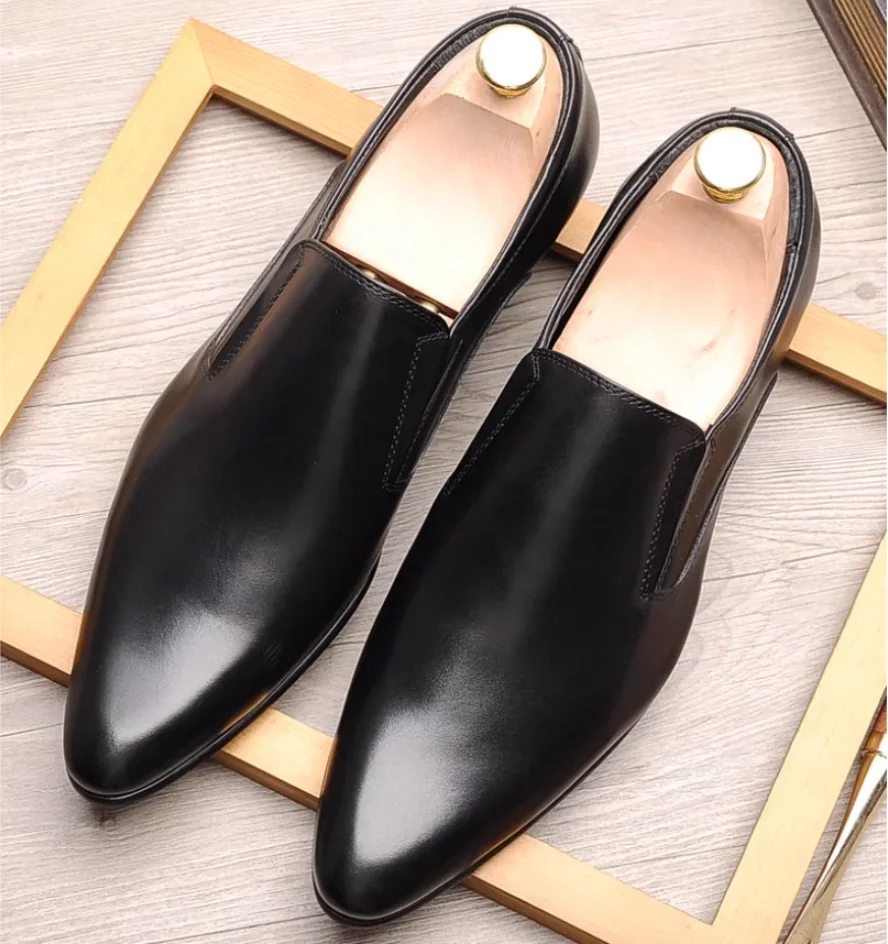 Britische Business-formelle Herren-Schuhe aus echtem Leder mit spitzer Zehenpartie, Oberschicht aus Rindsleder für Herren, koreanische Version, braunes einstufiges Rindsleder – Detail 12