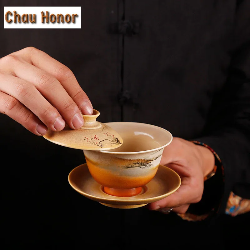 110ml High-end Japanese Tea Tureen Kiln Change Ceramics Tea Tureen Hand Painted Sancai Gaiwan Kung Fu Teaset Accessories Gift