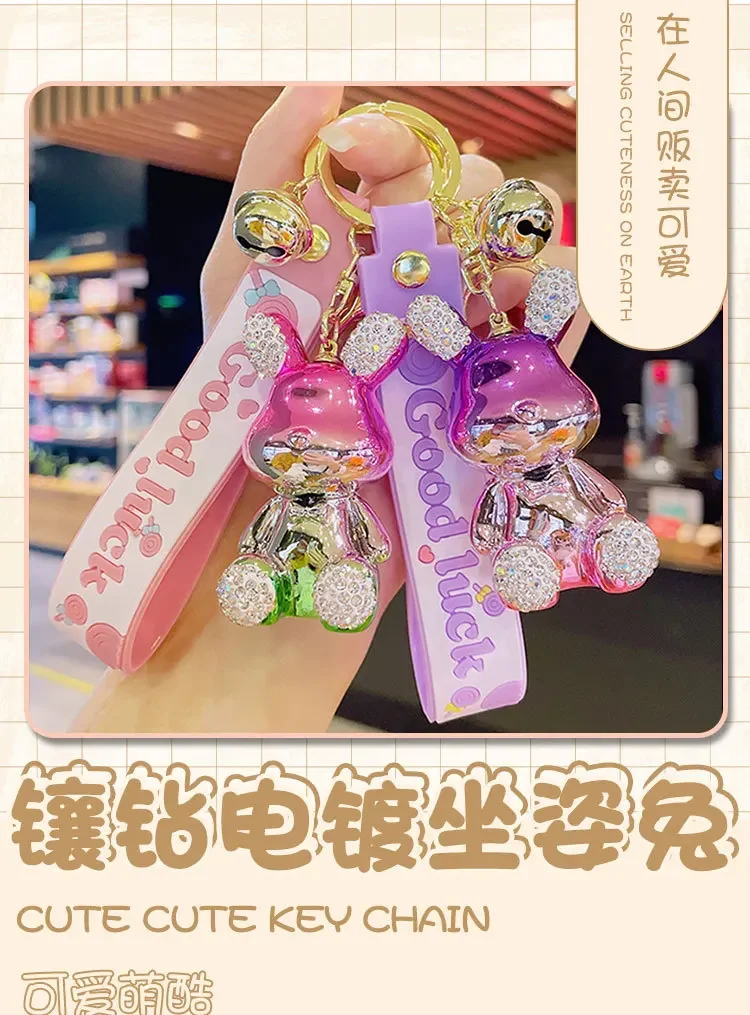 Fashion Cute Cartoon Rhinestone Rabbit Keychain Pendant Car