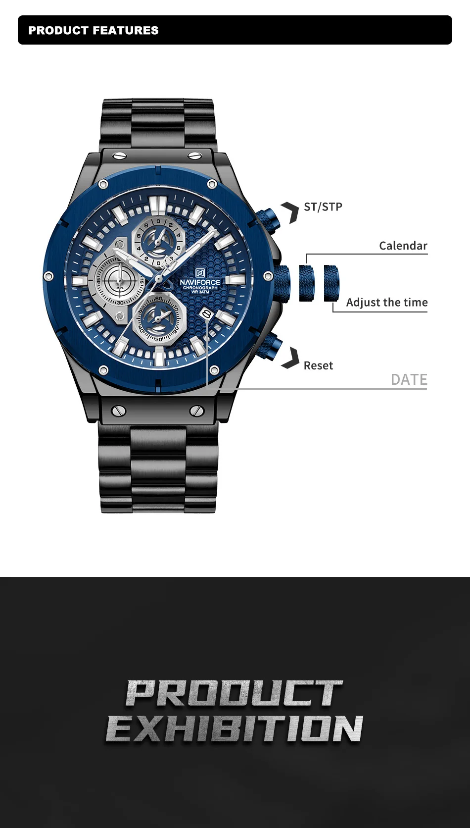 Naviforce 8026 Chronograph Stainless Steel Watch description image 3