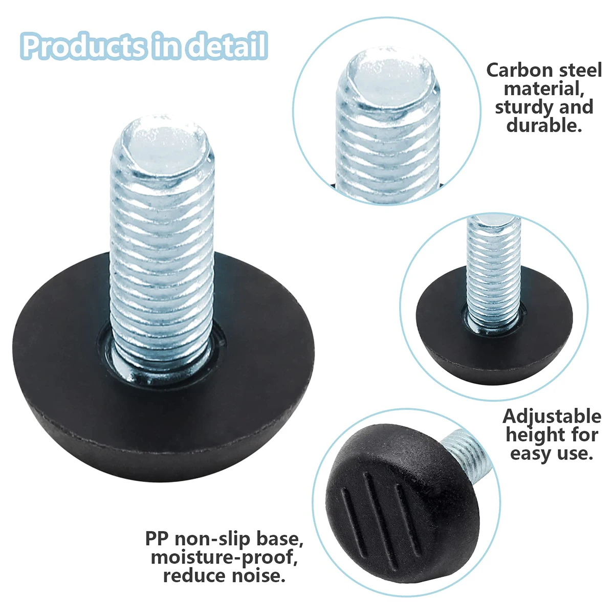20Pcs M8 Adjustable Furniture Leveler Screw Type Furniture Sliding Leveling Feet Screws for Chair Table Legs M8 x 20mm