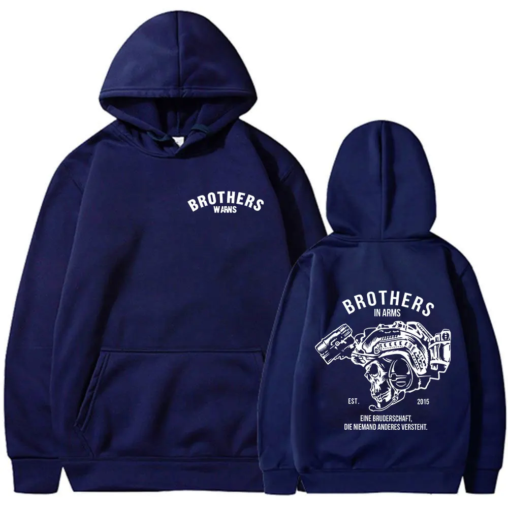 Team Brothers in Arms Skeleton Double Sided Print Hoodies Men Women Clothing Fashion Sweatshirt Oversized Long Sleeve Pullovers