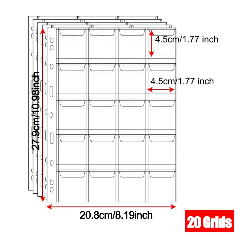 10PCS Album für Münzen Alben 20/30/42 Taschenmünzen Sammlung PVC Transparente Innenseiten Münzen Lose Blatt Organizer Tasche – Detail 4