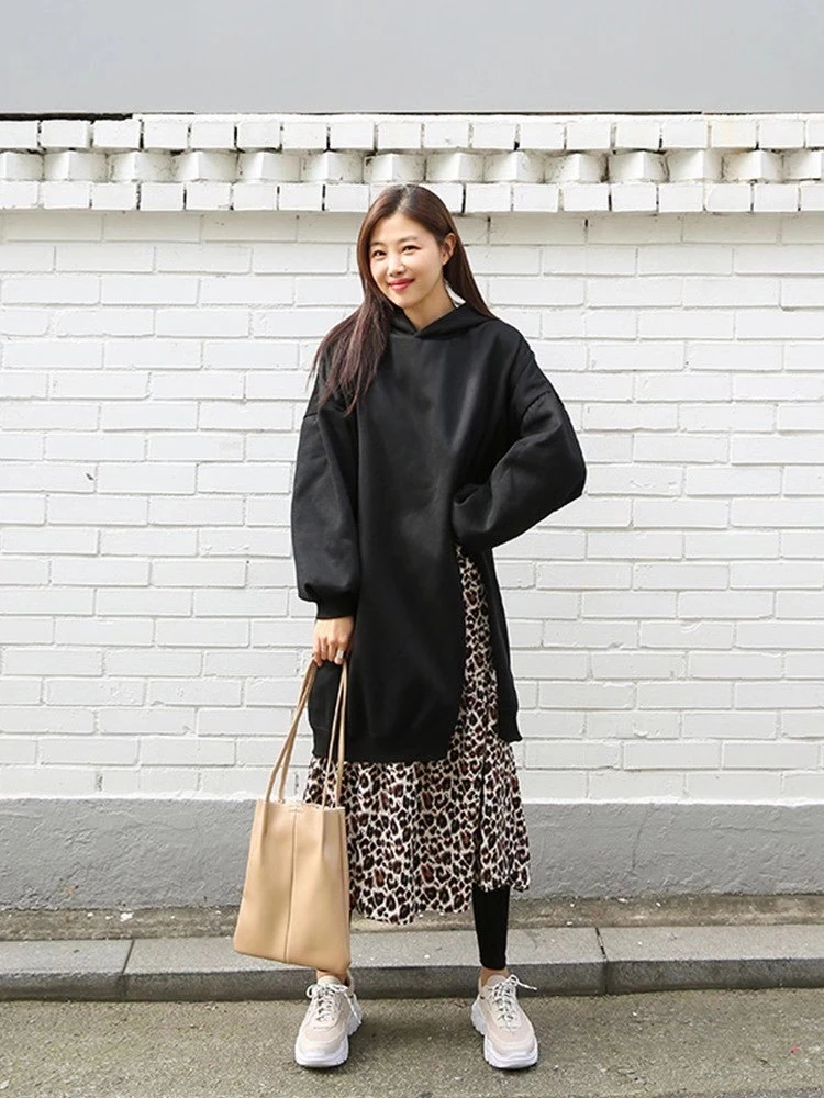 

Women Dress Sweater Women Dress Thick Winter Fall Long Sleeve Knitted Dresses Maxi Vintage Oversize Knitting Round neck Black