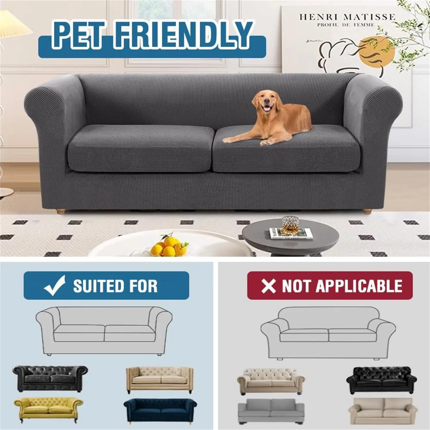 Stretch Jacquard Spandex Sofa Covers 1/2/3/4 Seater Sofa Slipcover with 1/2/3/4Pcs Cushion Covers Sofa Furniture Protector 4