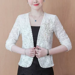2023 Summer New Long Sleeve Hollow Out Lace Thin Temperament Women's Clothing Casual Korean Version Tops Sunscreen Cardigan