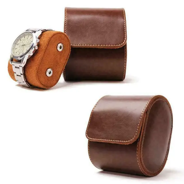 Boîte de montre unique à 1 grille, fentes en cuir Pu Vintage, support Flexible, montre à Quartz mécanique pour hommes de rangement de voyage d'affaires 6