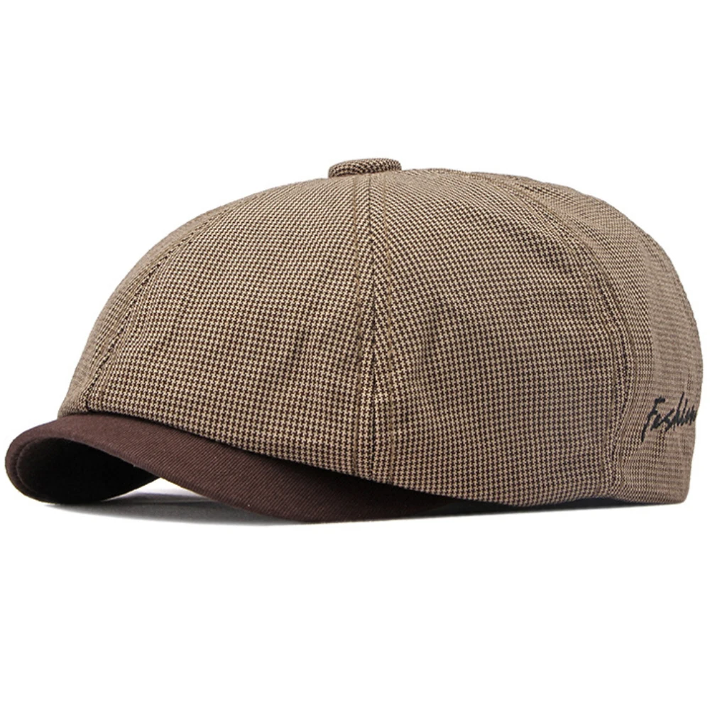 Beret Hat Woolen Beret HT4168 Berets Spring Summer For Men Women Artist Painter Octagonal Flat Cap Plaid