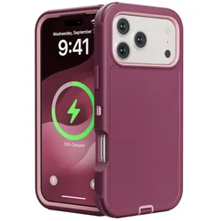Rugged Heavy Duty Hybrid 3IN1 Ott Defender Shockproof Case with PC+TPU Cover - iPhone 15 Plus (Fuchsia Pink)