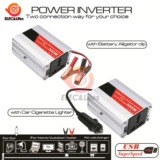 Inversor de corriente para coche, convertidor de 300W, 12V, 220V