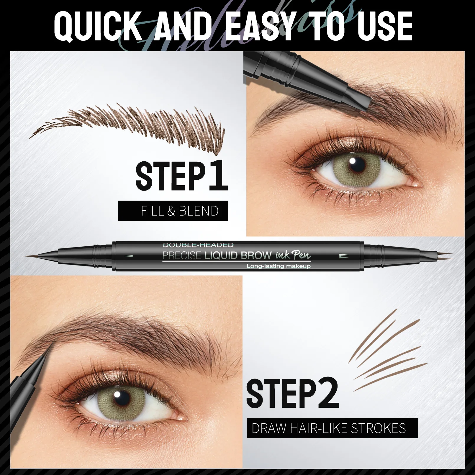 Hellokiss binary eyebrow pencil, waterproof and sweat-proof wild eyebrow double-headed 2in1 eyebrow pencil liquid 3