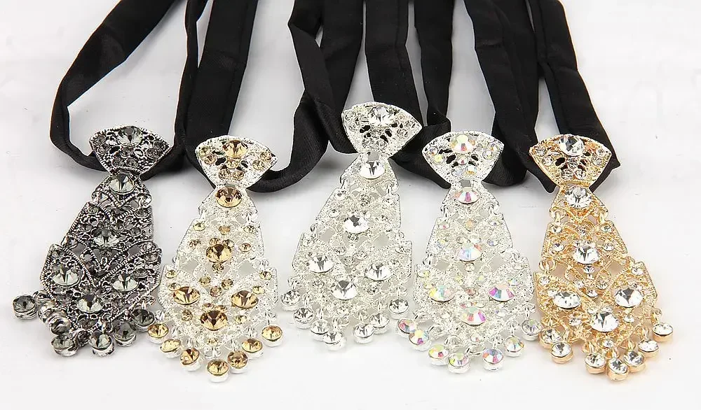 Fashion Personality Crystal Neckties Trendy General Korean Wine Party Wedding Ceremony Metal Short Luxury Tie Men Accessories,neck tie