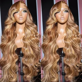 Highlight Wig Human Hair Ombre Brown Lace Frontal Wig Brazilian Glueless HD Wigs Woman Honey Blond Hd Body Wave Lace Front Wig 1