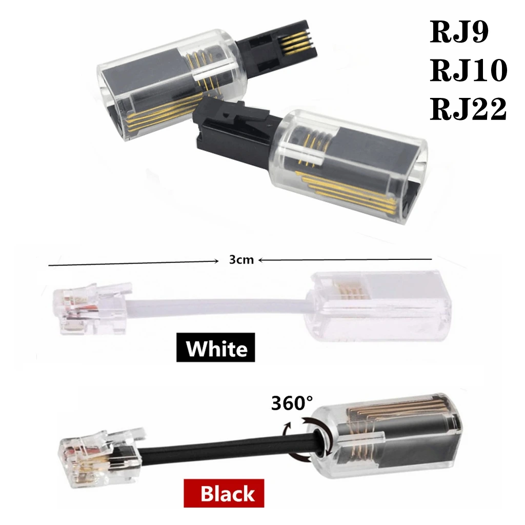 Телефонный кабель 3 см телефонный RJ9 4P4C RJ10 RJ22 шнур адаптера соединитель для разъема Uvital анти-спутывание 360 градусов вращение черный 1 шт.