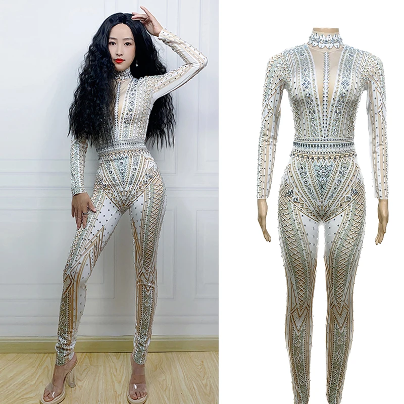 

Flash Diamond Stretch Jumpsuit Stage Performance Dance Costumes Nightclub Dj Female Singer Pole Dance Clothing Festival Wear