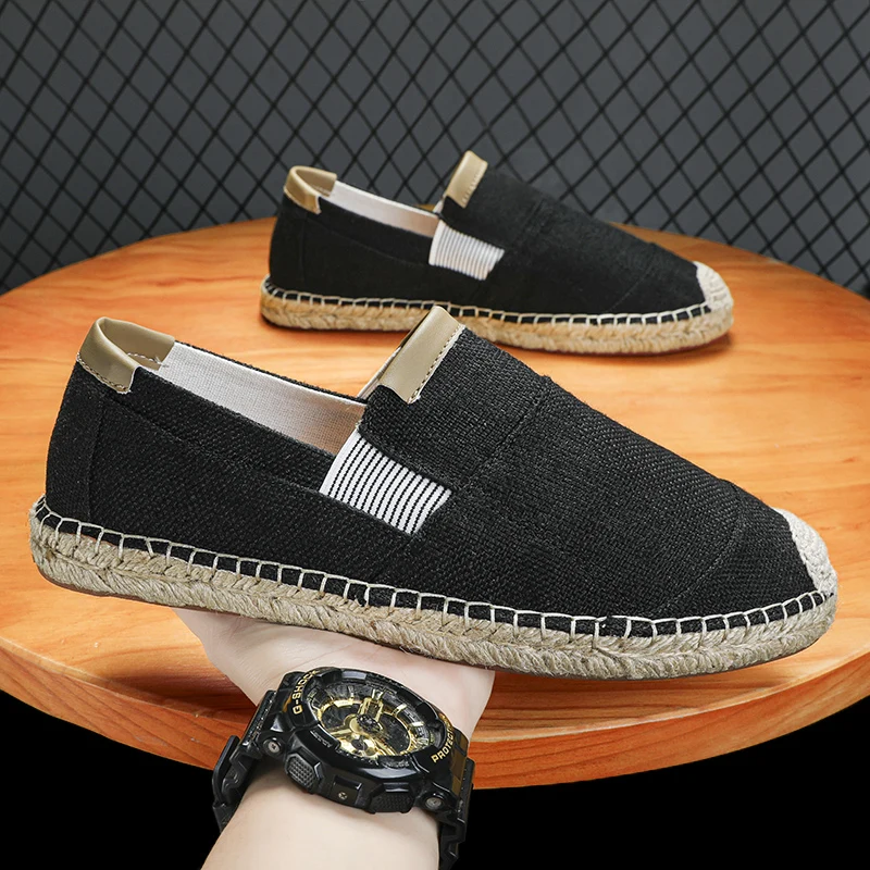 Summer Fashion Canvas Men's Casual Shoes Handmade Weaving Fisherman Shoes Fashion Casual Flat Espadrilles Driving Shoes Big Size