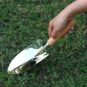 Garden Shovel with Wooden Handle Easy-to-use Gardening Tool Rust-proof Stainless Steel Garden Hand Shovel Trowel Set for Digging