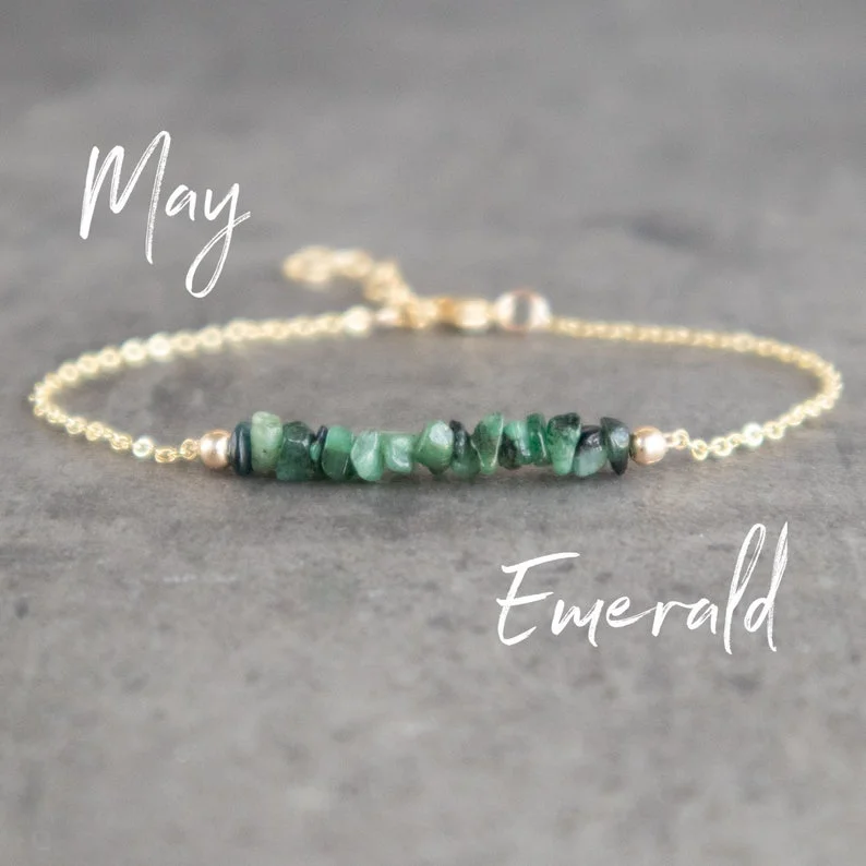 Raw Emerald Bracelet, Crystal Bracelet, May Birthstone Bracelet, Rough Emerald Natural Jewelry, Adjustable Bracelets for Women
