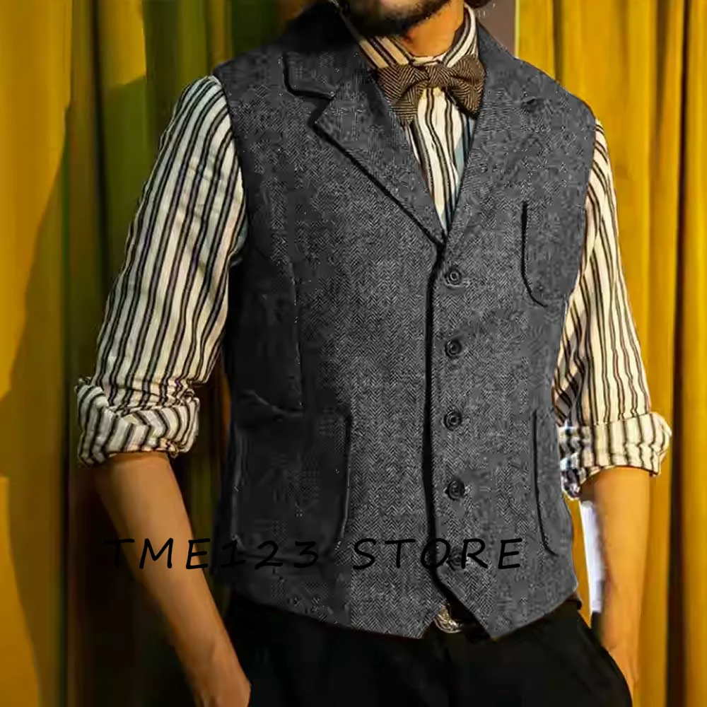 

Men's Herringbone Solid Color Business Vest Vests for Women Suit Male Gothic Chaleco Wang Formal Man Ambo Steampunk Waistcoat