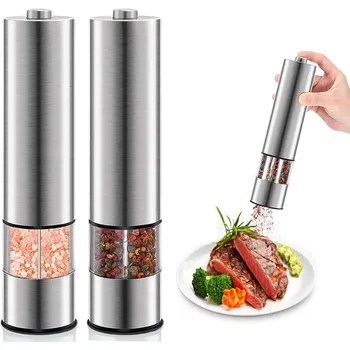 2pcs Electric Salt and Pepper Grinder Set, Automatic One Handed, Stainless Steel Grinders with Lights and Adjustable Coarseness 1