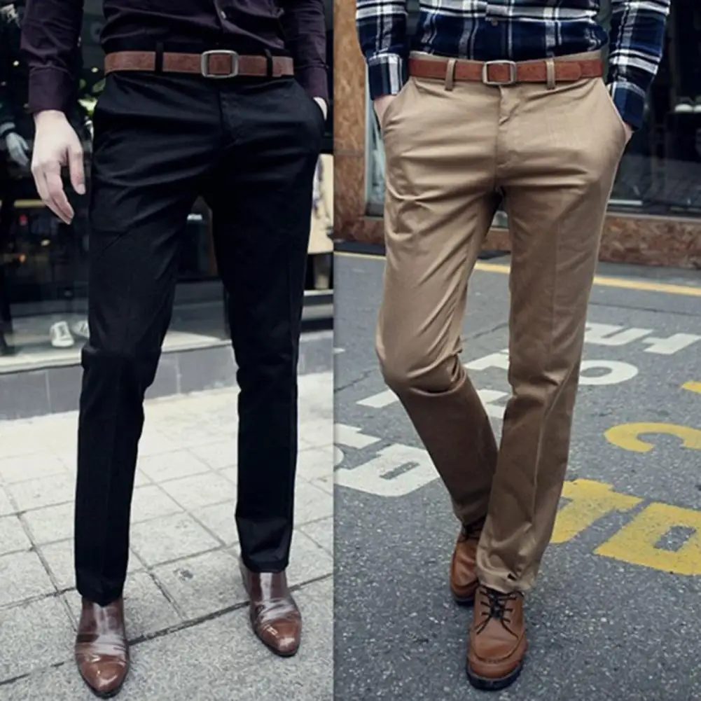 

Деловые штаны на молнии, стильные мужские облегающие деловые брюки, дышащие мягкие брюки со средней талией и карманами на молнии