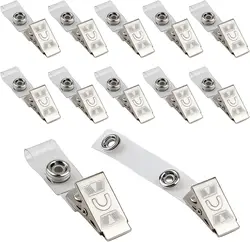 Premium Metal Badge Clips with Clear PVC Straps - 32 - Pack for ID Cards, Badge Holders, and Name Tags (Silver)