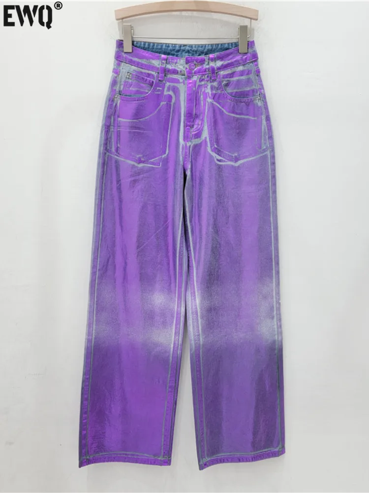

[EWQ] Luxury Gradient Tie Dye Personalized Versatile Black Purple Casual Long Pant Straight Leg Jeans 2024 Spring Summer 16U8743