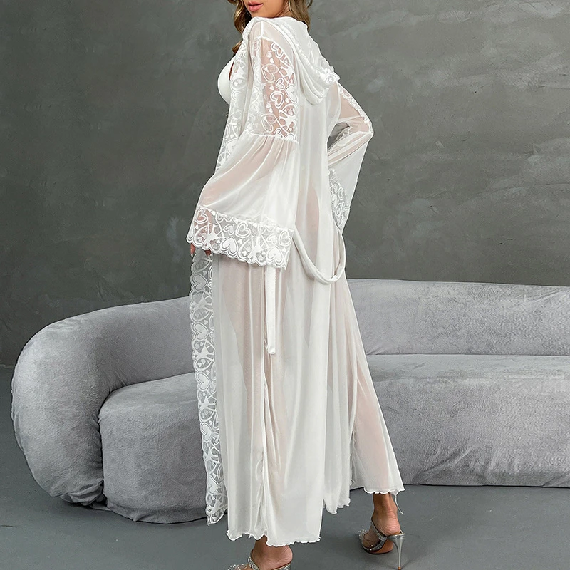 Sheer Mesh Sleeve Lace Hooded Robe Big Sleeves Kimono Women Bride Wedding  Dressing Gown Sleepwear 2025 New Nightgown Lingerie - AliExpress 200574005