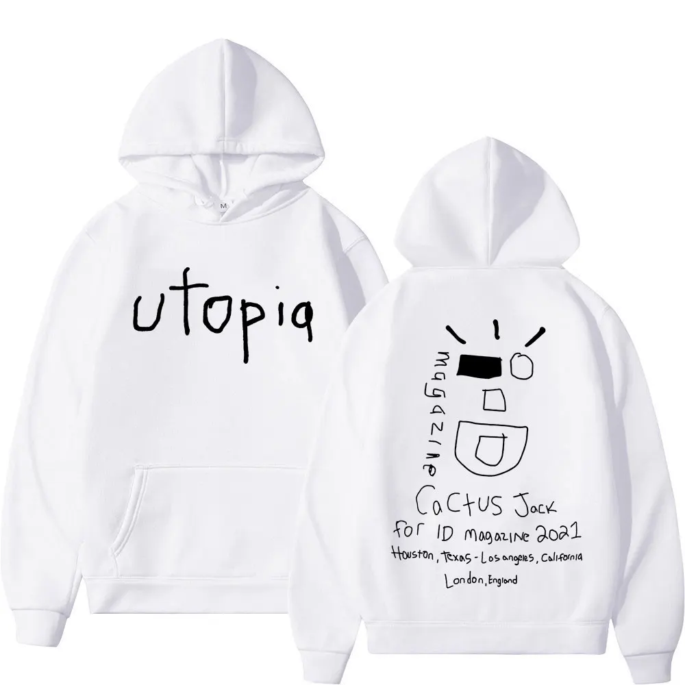 Rapper Cactus Jack Utopia Album Print Hoodie Men Women Hip Hop Fashion Oversized Sweatshirts Vintage Long Sleeve Fleece Hoodies