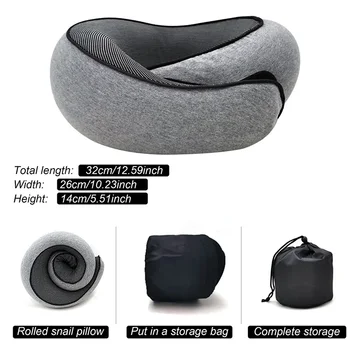 Travel Neck Pillow Memory Foam U-shaped Pillow Snail Style Travel Neck Support Portable Adjustable Soft Noon Break Sleep Pillows 3