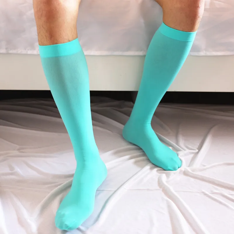 

Men Knee High Socks Ultra Thin Stockings Stretchy Seamless Tube Sock Gay Sissy Mid-Calf Dress Socks Tight Shaping Silky Hose