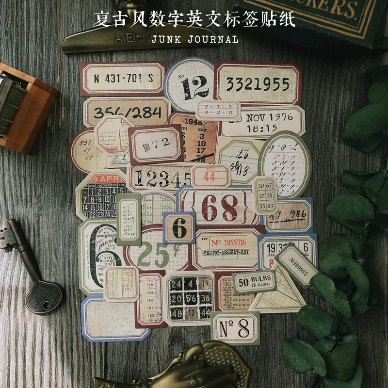 DIY Scrapbooking Accessories 31Pcs Number Label Junk Journal Ephemera Vintage Stickers Retro DIY Album Tim Holtz Style Scrapbooking Material Craft Stickers