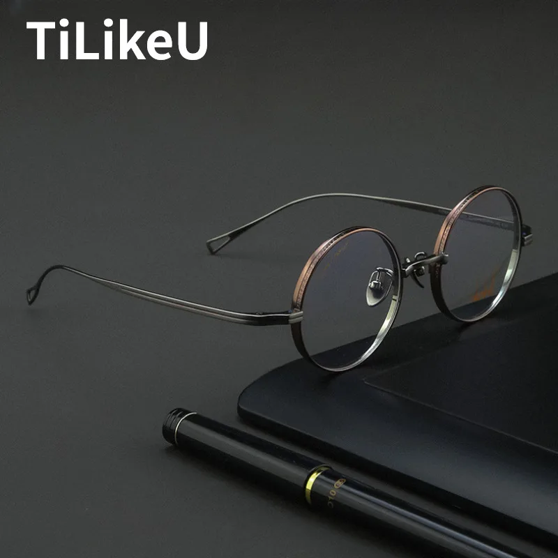 

2024 Japanese Pure Titanium Glasses Frame Retro Men Women Small Round Rim Prescription Eyeglass Frame Anti-blue Light Spectacle