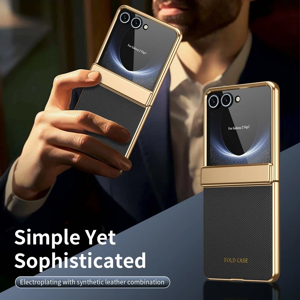 Diamond-Patterned Leather Plated Full-Cover Hinge Case with Glass Protection