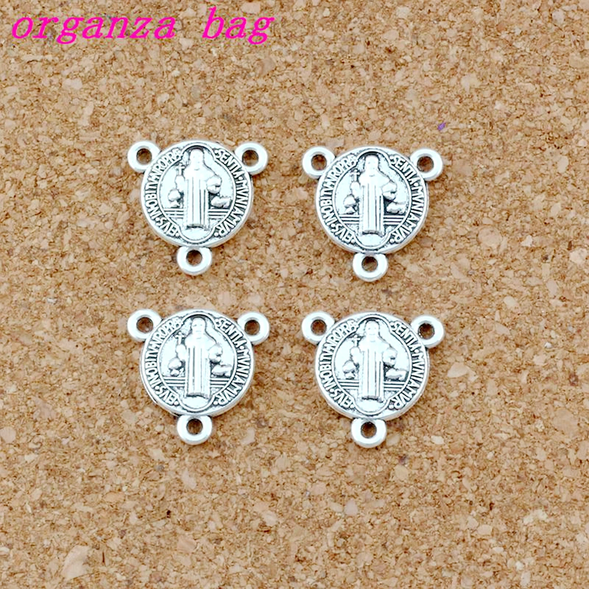 150pcs/Lots Antique Silver Saint Benedict Medal Cross Triangular 3-Strand Charm Spacer End Connector 16x16mm DIY Accessories F59
