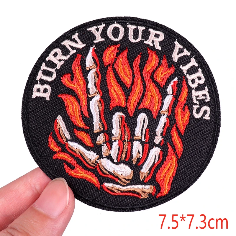 Description Picture 6 of itemRock Music Embroidery Patch Punk Flame/Tape Patch Iron On Patches For Clothing thermoadhesive Patches DIY Punk Skull Sew Sticker