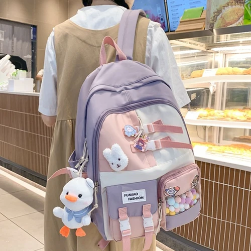 귀여운 대비 색상 배낭 여성 남성 책가방 대용량 어깨 가방, 세련된 여행 캐주얼 배낭 책가방 2