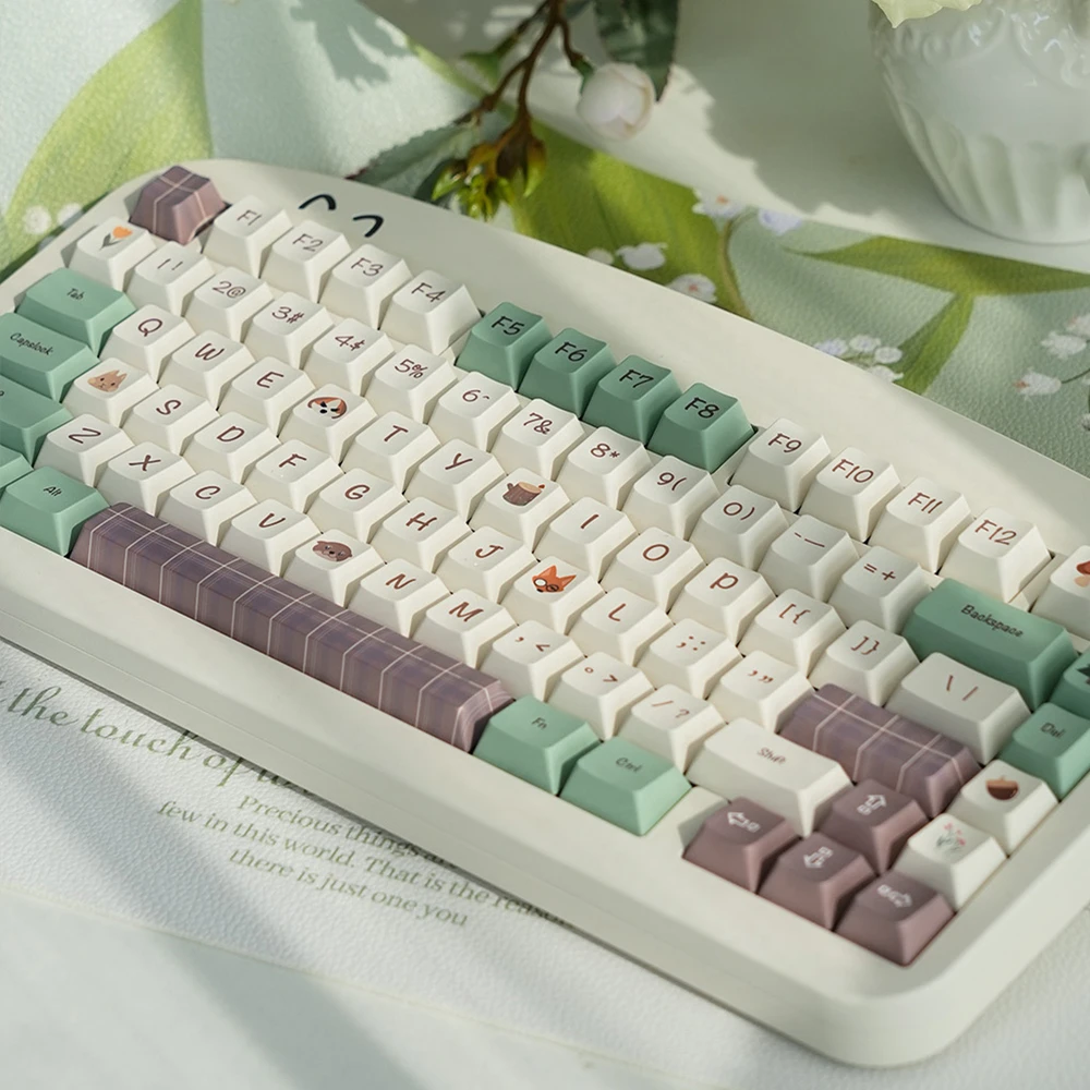 

Механическая клавиатура с 143 клавишами, белая, зеленая клавиатура с весенним лесом и уголками, механическая клавиатура Cherry Pbt, простая клавиатура, лиса, Выдра, милый набор ключей