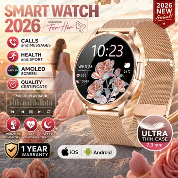 Nuovo Smartwatch 2026 per Donne, Display AMOLED 466*466, Monitor Fitness, Braccialetto Regalo per Signore, Chiamate BT, Orologio Digitale per Android e iOS