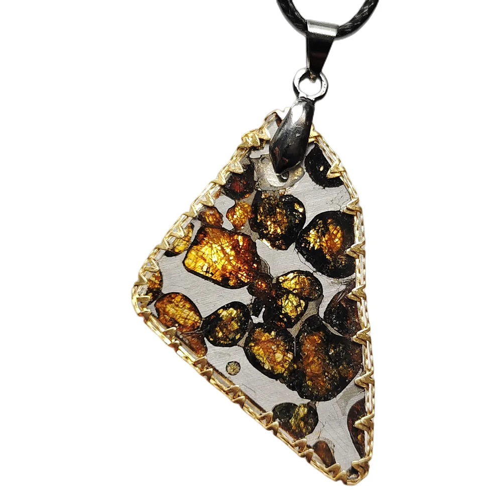 

High Quality Olive Meteorite Slice Pendant Kenya Serico Olive Meteorite Necklace Natural Meteorite Jewelry Pendant